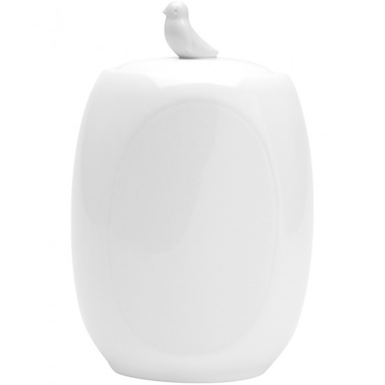 Pote Porcelana Com Tampa Birds Branco 12x10x17cm